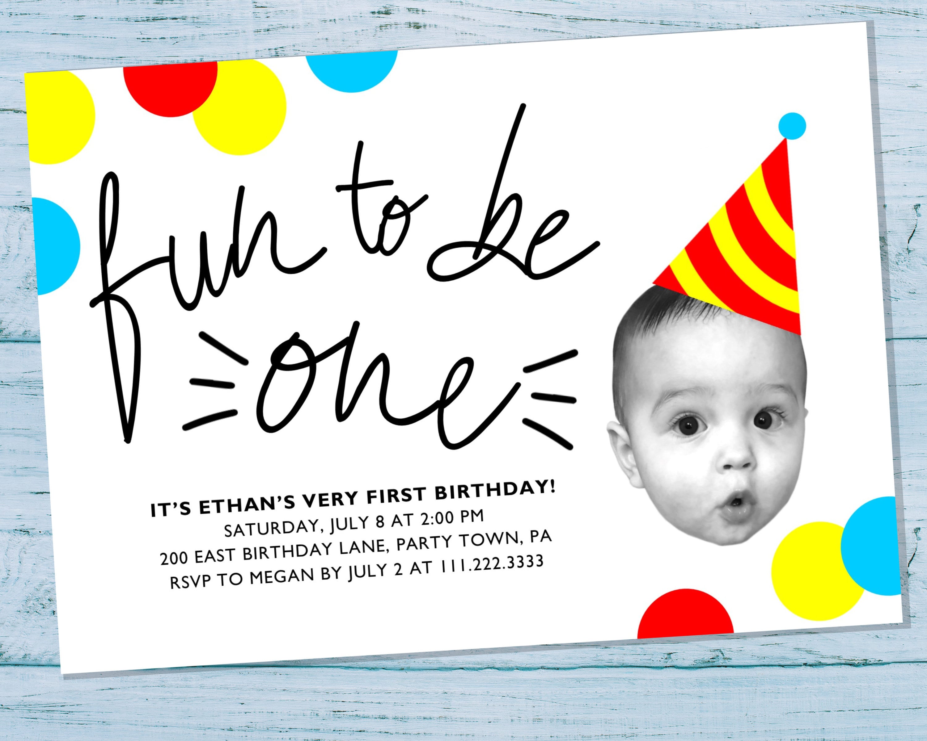 Unique Baby Face Photo First Birthday Party Invitation with Confetti …