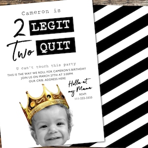 Two Legit Second Birthday, Two Legit To Quit 2nd Birthday Invite, 2 Legit 2 Quit, 90s Hip Hop Party Invitation, Personalized Photo Invite