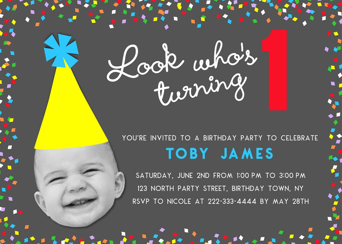 First Birthday Invitation Boy Birthday Invitation Photo Etsy