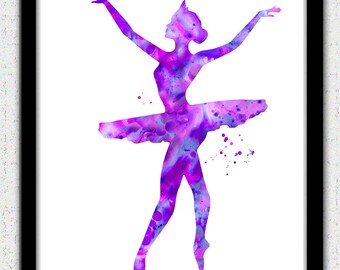 Arte imprimible bailarina púrpura, Descarga digital, silueta de bailarina, arte de bailarina, impresión de arte de la bailarería, decoración de la silueta de la bailarina