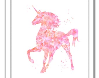 Unicornio arte imprimible, unicornio Descarga digital, impresión de unicornio rosa coral, descarga instantánea de unicornio, arte de vivero de unicornio, impresión de unicornio rosa