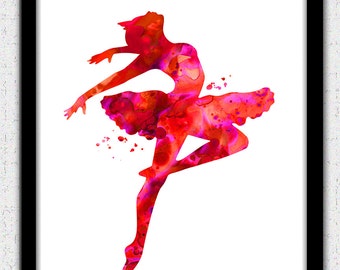 Bailarina roja Descarga digital, silueta de bailarina, arte de bailarina, impresión de arte de la ballería, silueta de bailarina, decoración de bailarina