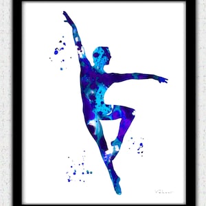 Ballet dancer Digital Download, male ballet dancer silhouette, blue ballet dancer art print, ballet dancer silhouette, ballet dancer decor