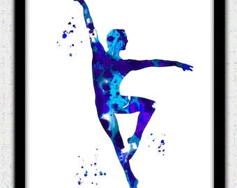 Bailarina de ballet Digital Download, silueta de bailarín de ballet masculino, impresión de arte bailarín de ballet azul, silueta de bailarina de ballet, decoración de bailarina de ballet