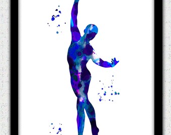 Bailarina de ballet Digital Download, silueta de bailarín de ballet masculino, impresión de arte bailarín de ballet azul, silueta de bailarina de ballet, decoración de bailarina de ballet