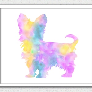 Yorkie Digital Download, Yorkie print, Yorkie watercolor print, Yorkie silhouette, Yorkie art, Yorkie painting print