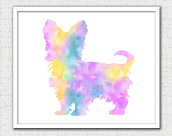 Yorkie Digital Download, Yorkie print, Yorkie acuarela print, Yorkie silhouette, Yorkie art, Yorkie painting print