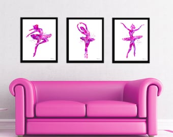 Bailarina rosa Digital Descarga, silueta de bailarina, arte de bailarina, impresión de arte de la ballería, silueta de bailarina, decoración de bailarina