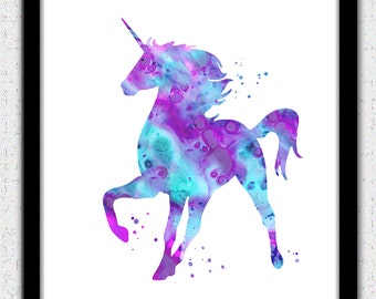 Unicornio arte imprimible, unicornio Digital Descargar, unicornio impresión, unicornio descarga instantánea, arte de vivero, impresión de unicornio rosa, rosa púrpura aqua