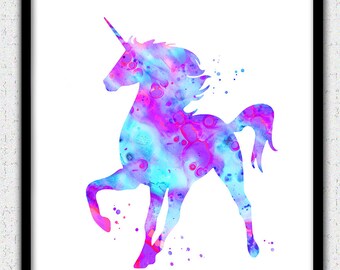 Unicornio arte imprimible, unicornio Digital Descargar, unicornio impresión, unicornio descarga instantánea, arte de vivero, impresión de unicornio rosa, rosa púrpura aqua