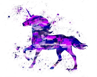 Unicornio arte imprimible, unicornio Descarga digital, impresión de unicornio, descarga instantánea de unicornio, arte de vivero de unicornio, impresión de unicornio púrpura