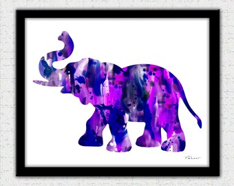 Elefante Digital Descargar, elefante púrpura impresión, elefante acuarela impresión, silueta de elefante, arte elefante, elefante pintura impresión