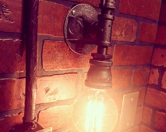 Steampunk Streamline Wall Sconce industrial light. Cast iron wall art rustic pipe FREE SHIPPING