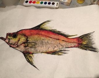 Original Gyotaku Fish Print: Long Tail Sea Bass