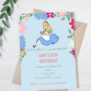 Alice In Wonderland Invitation, Kids Birthday Invitation