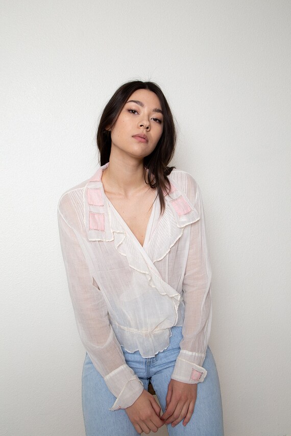 romantic antique sheer blouse - vintage wrap blous