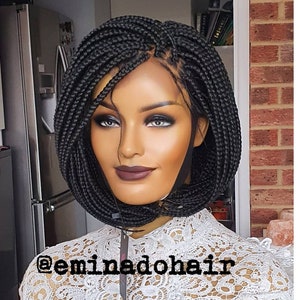 Bob braided wig,box braids,Closure 4by4,black  hair, short lenght hair,cheap braids wig, handmade, personalised gift for black women.