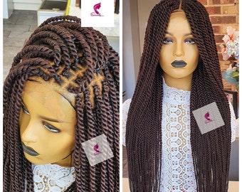 Gift for women | Senegalese twists braided wig for black women | glue less Full Lace Wig | Lace Front Wigs, Lace Wig Braids wig | Brown wig