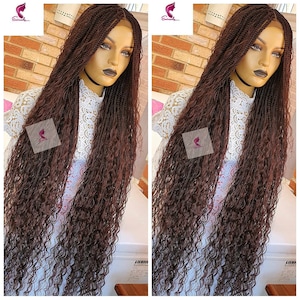 Braided Wig, Braidswig,Knotless braids,boho braids,wig for black women.Cheap braided wig, handmade wig,deep curl,colour 33 brown braids