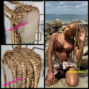 Heart box braids knotless braided wig for black women Braidswig full lace unit glueless lace wig in blonde hair. Butt lenght jumbo braids