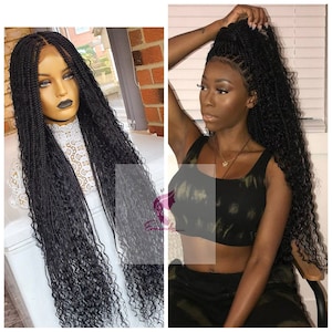 Boho Knotless Braided Wig,bohemain box braids,4by4 Closure unit for black women,cheap full lace frontal wig for protective styling in stock