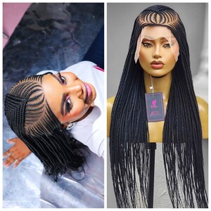 REady to ship, full frontal braided wig for black women.Gift for women,ghana weave cornrnow in feedin braids wig, straigth back braids unit