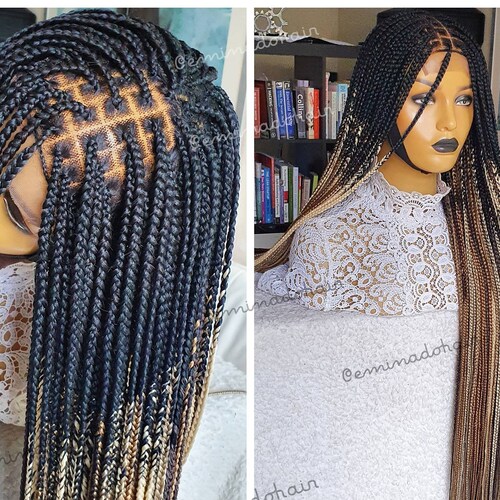 Black Medium Knotless Box Braid Wig for Black Women Braided | Etsy