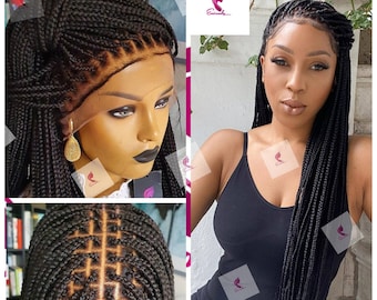 Boho Braided Lace Front Wig, Knotless Braided Wig, Bohemian box braids, Human Hair Wigs, Long Curly Braids, Blonde & Black Styles,long braid