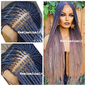 Knotless braided wig for black women gift for women lace front unit brown ombre colour hair faux loc wig twist box braid wig