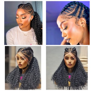 REady to ship, full frontal braided wig for black women.Gift for women,ghana weave cornrnow in feedin braids wig, straigth back braids unit