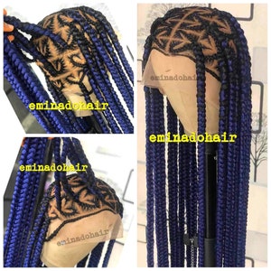 Braided Wig, heart jumbo braids, knotless box braids, wig for black women, Braidswig, full lace wig, handmade wig, Blue wig customization