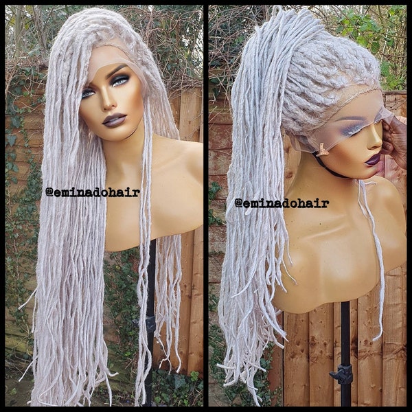 Lisa bonnet inspired locs braid wig for black women gift for women full lace front wig cornrow wigs dreadlock faux loc  platinum blonde