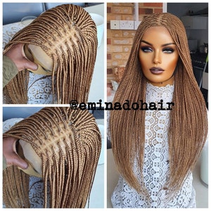 READY TO SHIP knotless braided wig in colour 27 blonde gift for women full frontal 13x6 wig for black women.Cheap braided hair glueless