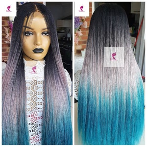 Ready to ship Braided Wig million braids Senegalese twists wig for black women micro twists micro braids Ombre braids blue wig Glueless wig