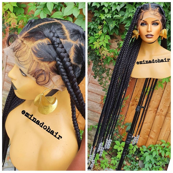 Long Natural Braided Wig, Lace Front Black and Blonde Box Braids Wig, Custom Faux Locs & Dreadlock Wig, Beauty Products Hair Extensions