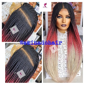 Gevlochten pruik, Cornrow Braidwig, Braidswig Fulani-vlechten, Ghana-weefsel. zwarte damespruik, sluitingspruik. Ombre-vlechten, verzendklare vlechten