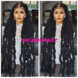 Braided wig,passion butterfly braids,chunky box braids,Curly synthetic hair,full lace wig, black women hair,afro kinky hair, handmade braids