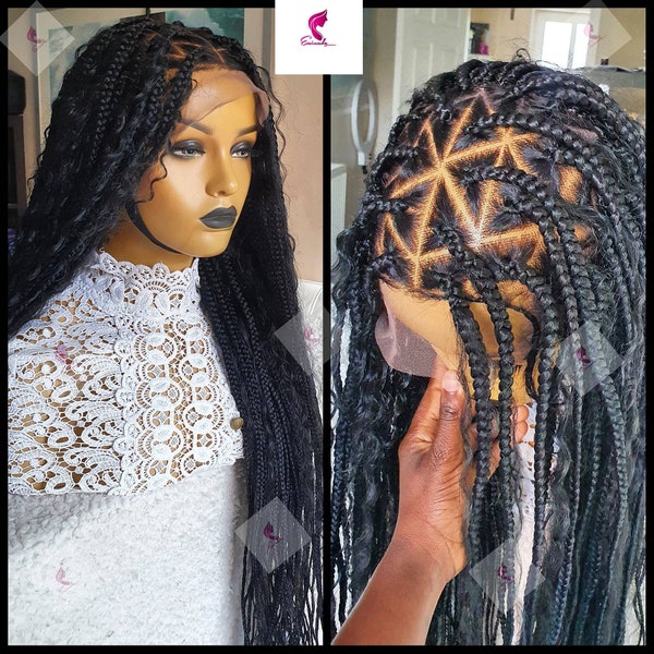 Ready to Ship Knotless braid wig for black women gift for women  full lace front wig cornrow wigs dreadlock faux loc wig twist box braid wig