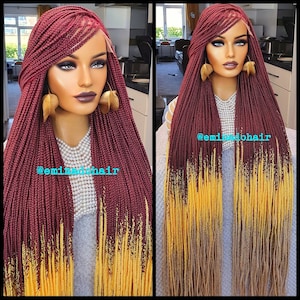Knooploze gevlochten pruik voor zwarte vrouwen cadeau voor vrouwen volledige lace front pruik cornrow pruiken dreadlock faux loc pruik twist box vlecht pruik Ombre 3 tone