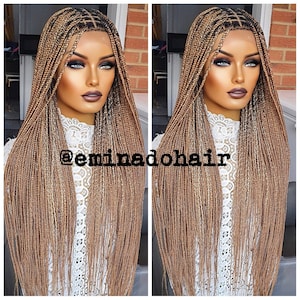 Braided wig,braidswig, knotless blonde braids, full frontal, full lace wig,black women,small box braids,custom made handmade wig
