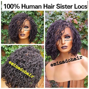 Pure Human Hair Sister Locs, Glueless Braided Wig,Braids wig for black women handmade skinny locs wig full frontal Full lace Virgin hair loc
