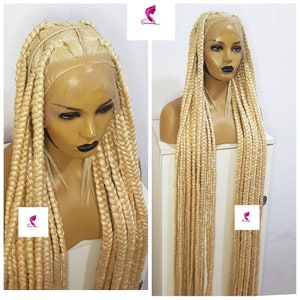 Braided wig,braidswig,chunky box braids, jumbo braids, wigs for Black women, full lace wig,Butt lenght braids,free shipping, platinum blonde