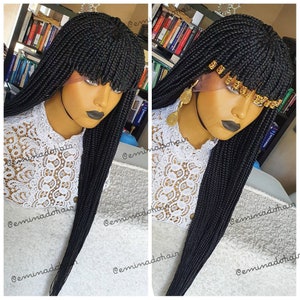 Braided Wig, Braidswig, knotless braids, Micro Box Braids. Colour black. 30inches. Full frontal fringe, handmade cheap wig