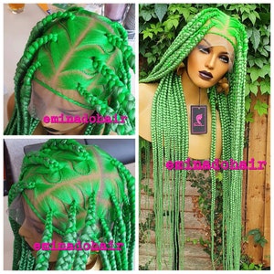 Knotless braid wig for black women gift for women  full lace front wig Jumbo braids Chunky braid twist box braid wig Green Hair