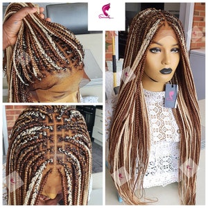 Braided Wig knotless box braids full frontal closure unit made for black women single plaits Full lace wig ombre 30 Braids wig Glueless wigs