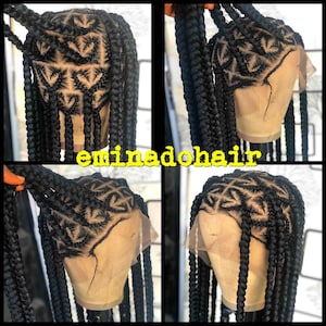 Braided Wig, heart box braids, knotless box braids, wig for black women, Braidswig, full lace wig, handmade wig, wig customization