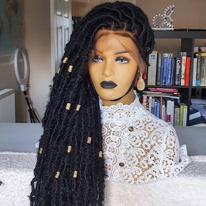 Distressed Locs, butterfly locs, btraidswig,Braided Wig,lightweight wig,24inches,Full lace braids wig natural locs dread locs.Faux locs.