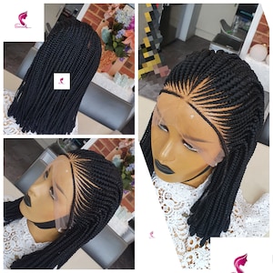 Braided wig, braidswig,handmade wig,cornrow wig for Black women,Short wig,Fulani braids,Full Frontal wig for black women,custom made wig.