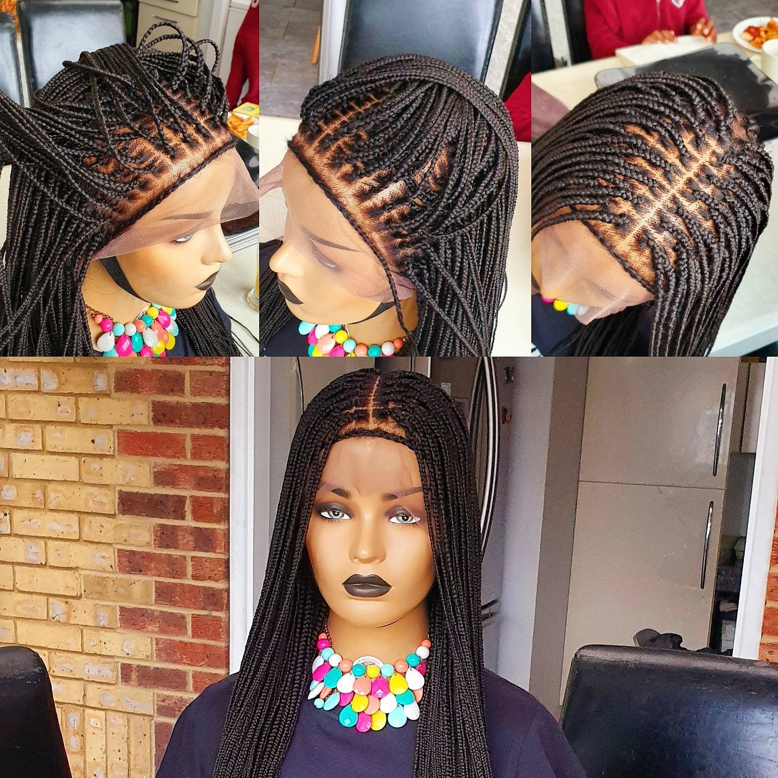 BOHO BRAIDS WIG, Knotless Braided Wig with Wavy Ends , Updo Box Braids with Frontal or Closure