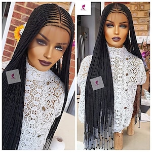 Braided Wig,braidswig,cheap handmade custom wig,Cornrow Fulani handbraided wig,wig for black women,ket braided wig,mid back length,black wig